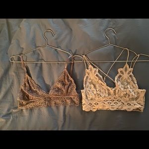 Light and darker grey bralettes
